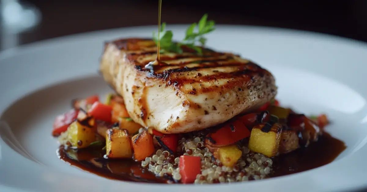 Tender thin chicken breast served with vegetables
