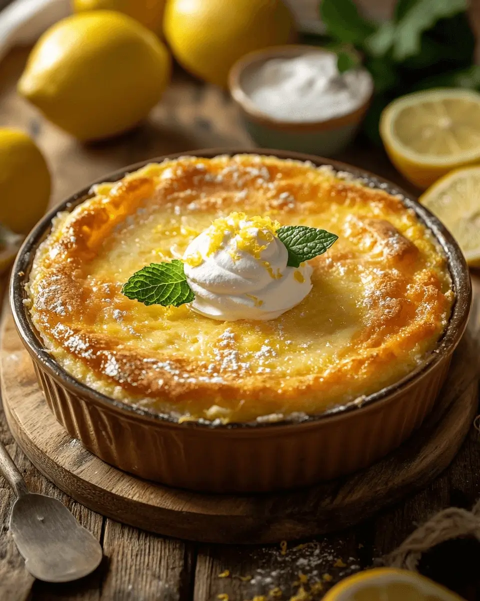 Golden Lemon Dump Cake served on a white plate, showcasing its golden-brown crust and lemon filling.