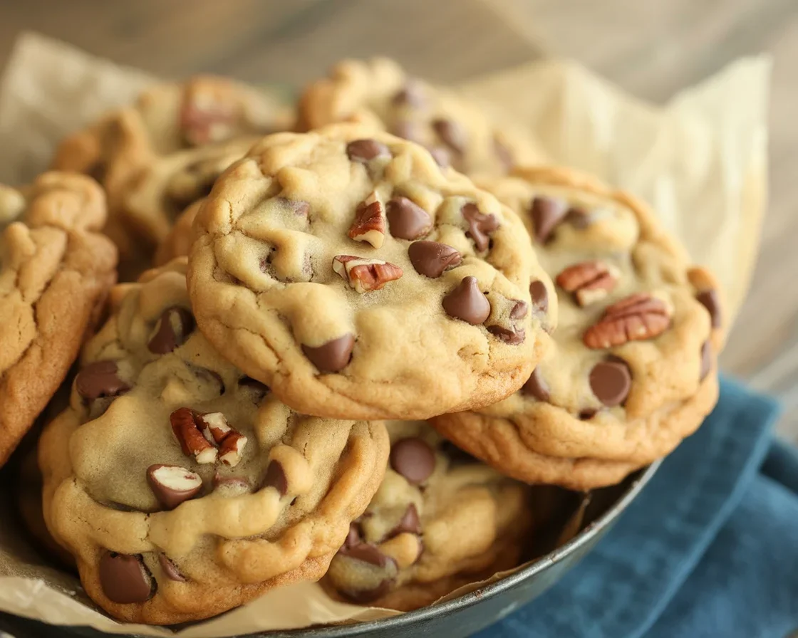 Delicious Chocolate Chip Pecan Cookies with crispy edges and gooey centers.