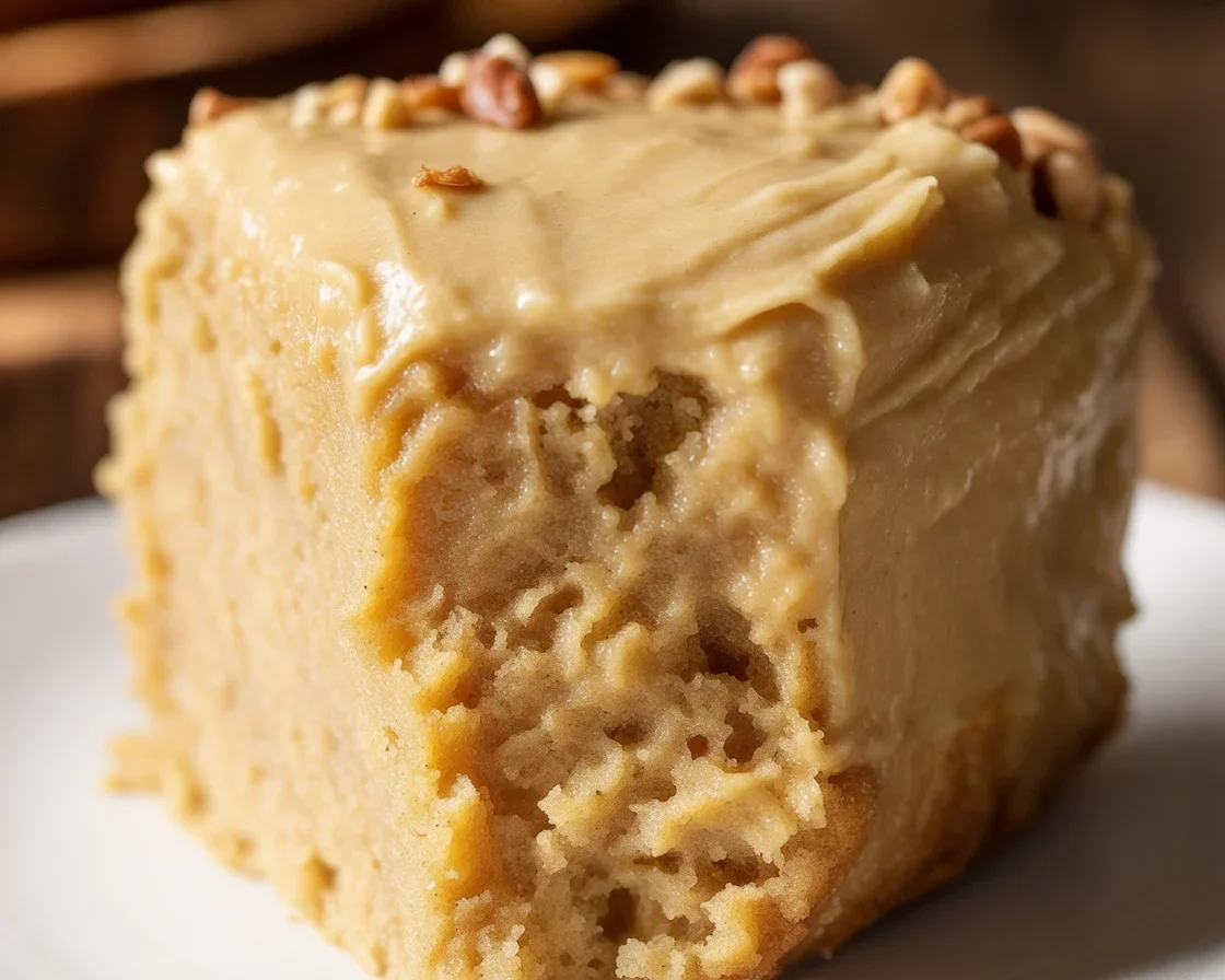 Deliciously moist Brown Butter Cake with a rich, nutty flavor and creamy frosting.